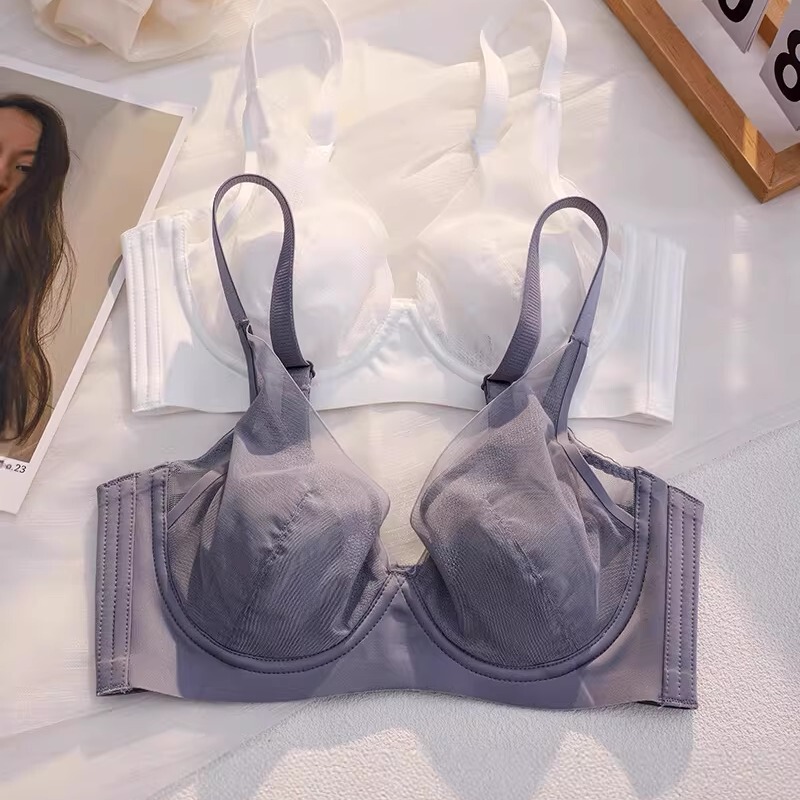 Large Bust Minimizing Bra for Women, Push-Up Lace Ultra-Thin Bra with Soft Underwire, Side Breast Support, Anti-Sagging, Bunny Ear Bra