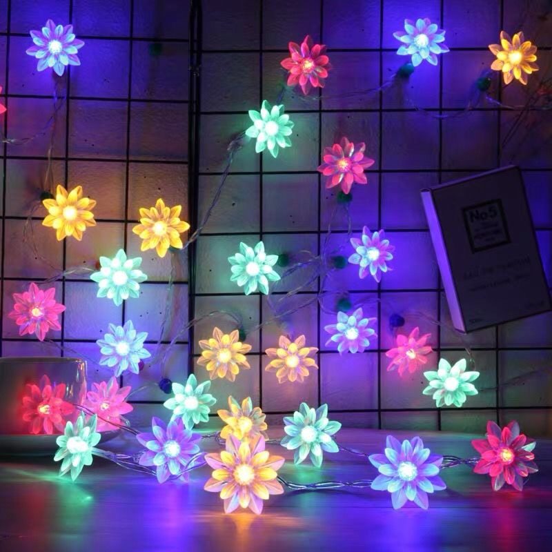 LED small colored lights flashing lights string lights lotus lotus lights string Buddha lights room creative star lights string romantic decorative lights