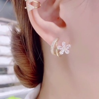 2021 new trendy earrings micro-studded with diamonds small C-ring zircon five-petal flower niche design exquisite ear needle silver needle