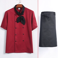 Бордовая футболка, шейный платок, фартук, короткий рукав