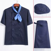 Синяя футболка, шейный платок, фартук, берет, короткий рукав