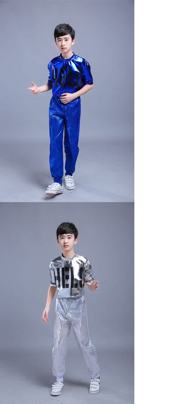 Trang phục cổ vũ trẻ em nữ hiện đại nhảy jazz trang phục nam hip hop sequin lỏng lẻo biểu diễn quần áo ngắn tay váy đầm trẻ em 13 tuổi