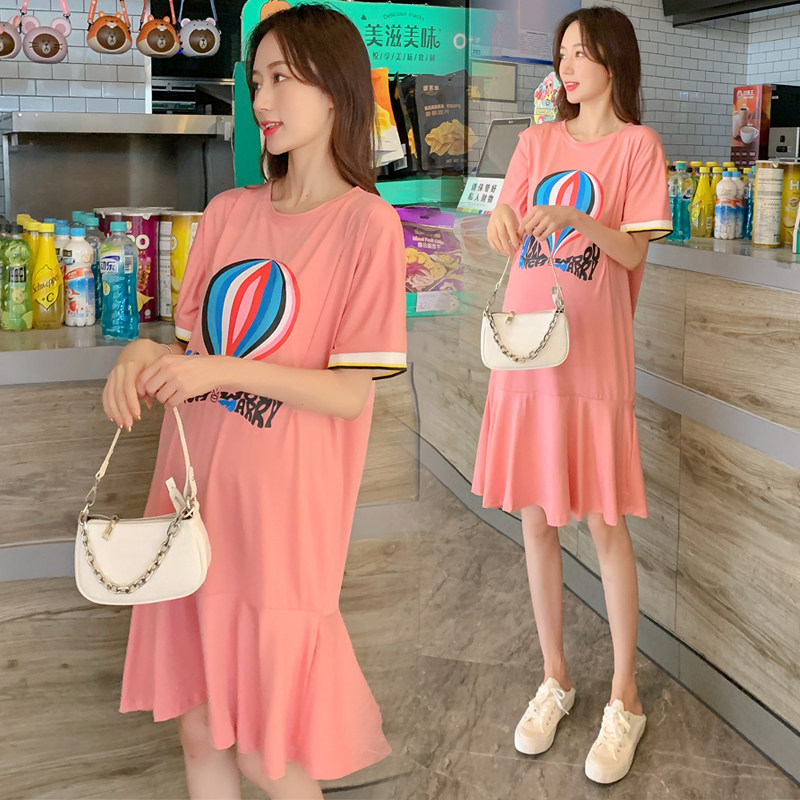 Maternity dress summer dress sub-net red suit top T-shirt cotton summer summer small fresh spring new style
