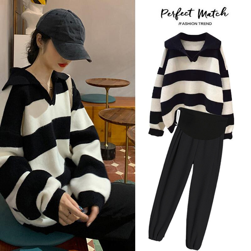 Maternity wear autumn suit fashion models 2022 new net infrared out pregnant women sweater autumn high-end spring and autumn models