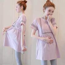 Pregnancy Woman Dress Summer Dress Blouse T-shirt Snowspun Shirt Short Sleeve Summer Net Red Suit Little Fresh Pure Cotton One-piece Dress Summer