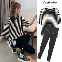 Pregnancy Woman Dress Summer Dress Suit Blouse T-shirt Net Red Two Sets Pure Cotton Fashion out of summer Summer 2021