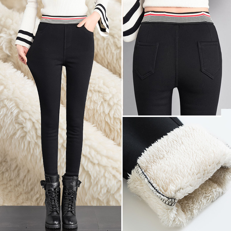 Hong Kong tide brand outer wear one-piece plus velvet thick warm extra-thick small-foot cotton pants super-thick lamb velvet inner pants women
