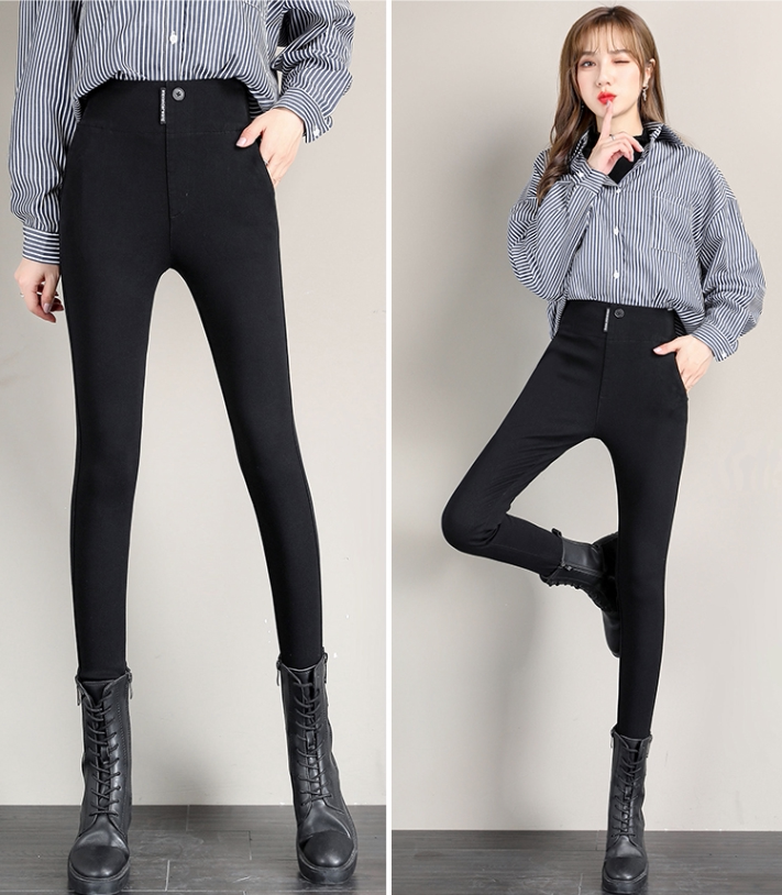 Hong Kong tide brand spring and autumn elastic high-waist tight-fitting slim elastic large size thin legs black pants outerwear female leggings