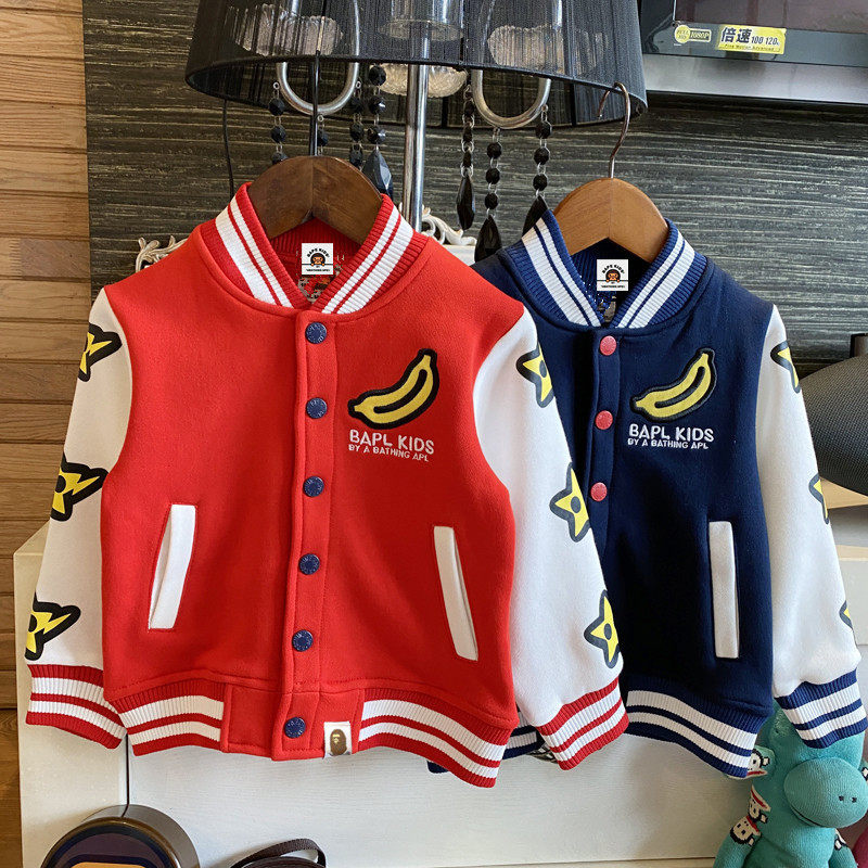 Autumn and winter new BAPE KIDS children's clothing ape head children boys and girls banana baseball uniform plus fleece jacket