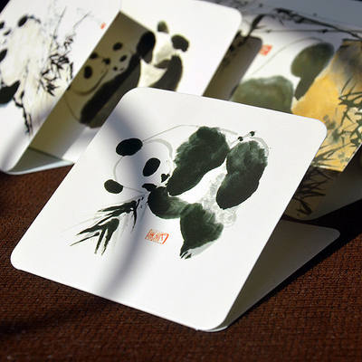 "Greeting Card" Ink Wash Panda All-purpose Small Greeting Card 6 designs with Chinese Style, wholesale creative birthday single card price