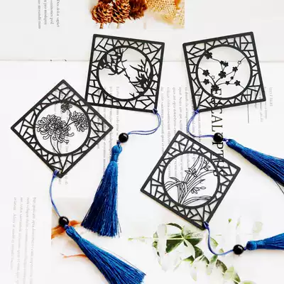 (Bamboo forest listening to the wind) Chinese style ancient style listening to bamboo bookmarks square window ink wind metal custom lettering gifts