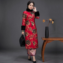 Chinese classic Cheongsam coat windbreaker womens long autumn and winter new improved Chinese retro Cheongsam outer coat