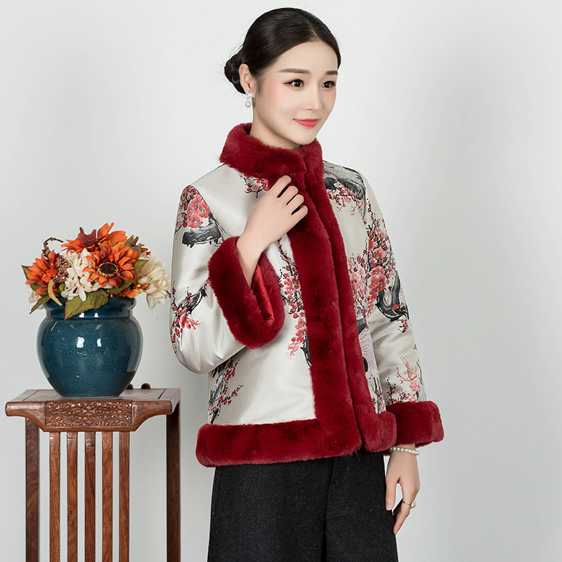 Chinese classic cheongsam jacket autumn and winter cotton-padded jacket Chinese-style quilted improved double-breasted wool collar Hanfu Chinese style small cotton-padded jacket