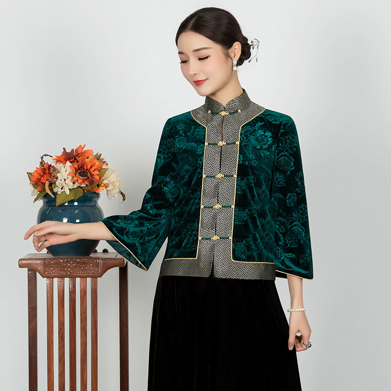 Chinese classic retro Tang suit women's top Chinese style all-match high-end elegant velvet cheongsam with spring and autumn style