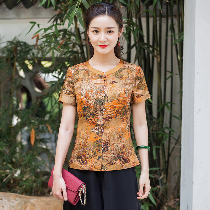 Huachu Classic Tang Dress Improved Version Women's Fashion Short Sleeves Summer New Pair Brokenness of the Republic of China