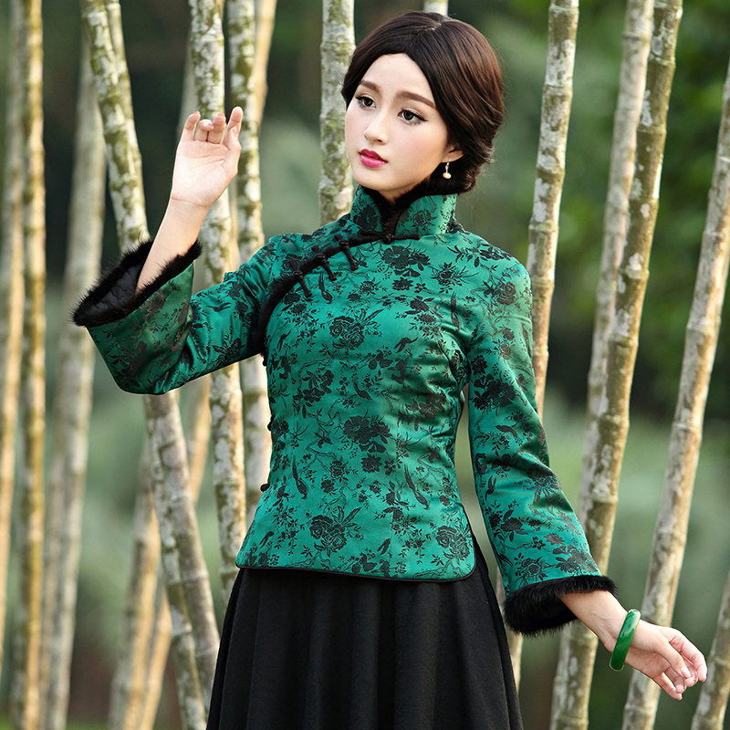 Chinese classic Tang dress cotton padded jacket for women's winter clothing Chinese style improvement Chinese wind Han clothes thickened laminated cotton warm qipao blouses