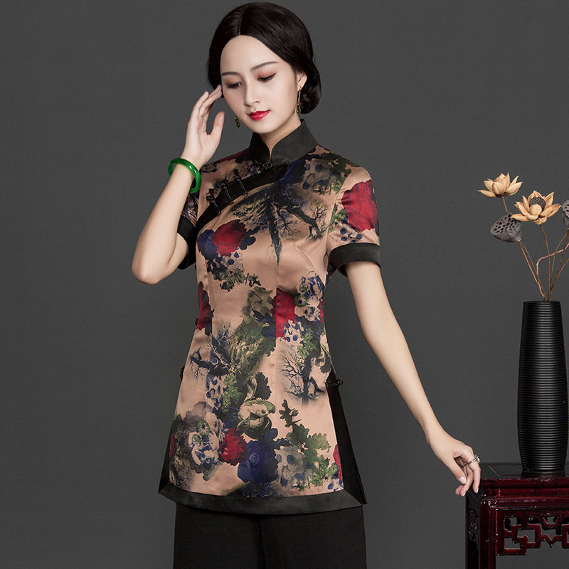 Chinese classic Tang Costume Woman Medium Long version of the new body Conspicued Chinese Pan Button Blouses Women Country Wind Retro Women's Clothes