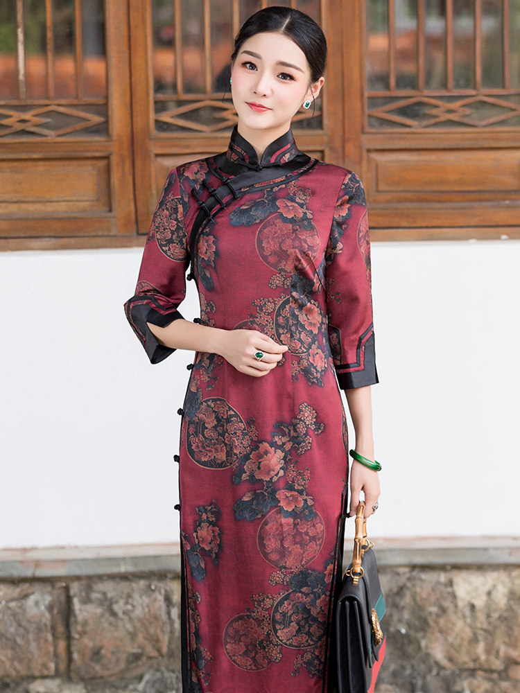 Chinese classic Cheongsam female long version temperament Chinese retro old Shanghai high-end elegant lady Qi robe autumn and winter new