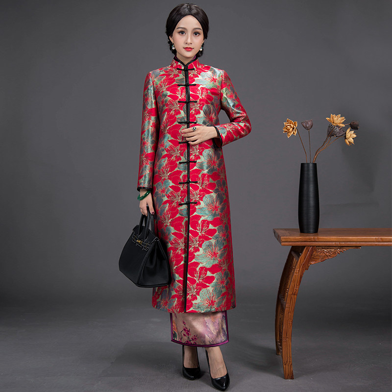 Huachu Classics 2021 Spring Autumn New Chinese Wind Improvement Sashimi With Long Version Long Sleeves Lady Don Dress Qipao Jacket