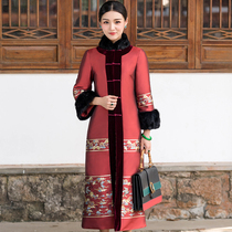 Chinese classic cheongsam coat Winter long style daily Chinese style Chinese style thickened padded Tang coat windbreaker woman