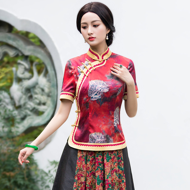 Tang women's clothing Chinese retro women's clothing Chinese style 2021 summer new short short-sleeved cheongsam top summer clothes