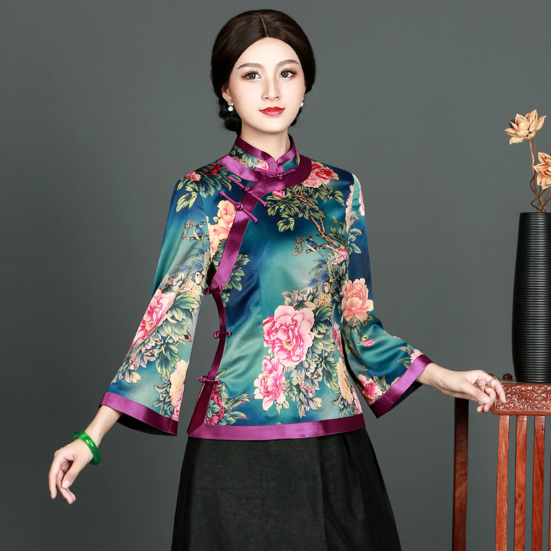 Chinese classic Chinese style retro Tang suit top women's 2021 spring new full cardigan daily slim slim top