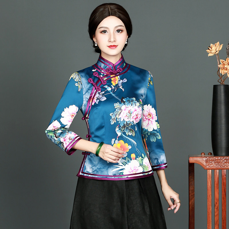 Huachu Classics 2021 Spring Autumn New Improved Fashion Everyday Elegant Mother Chinese Retro Qipao Blouse Blouse