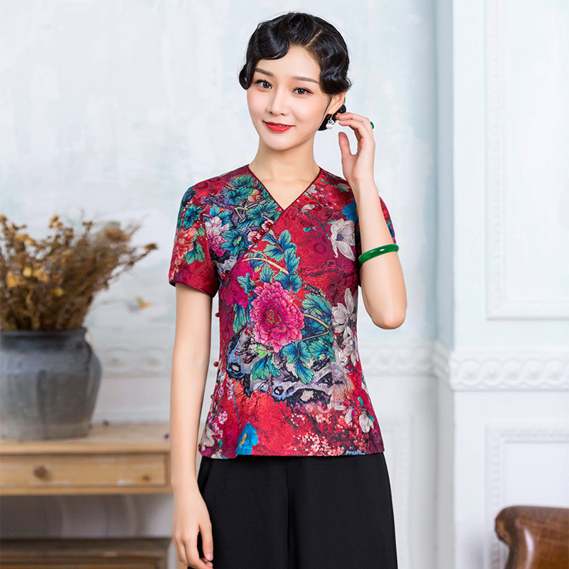 Chinese classic cheongsam top improved fashion summer new 2021 retro Hanfu Xiangyunsha Tang suit top female