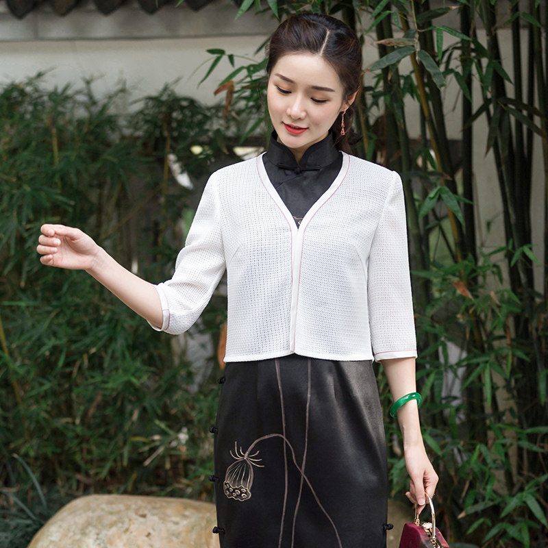 Huachu Classics 100 Hitch Qipao Little Outer Cloak Jacket Short Improved Fashion V Collar Daily Lace Lady Shawl Summer