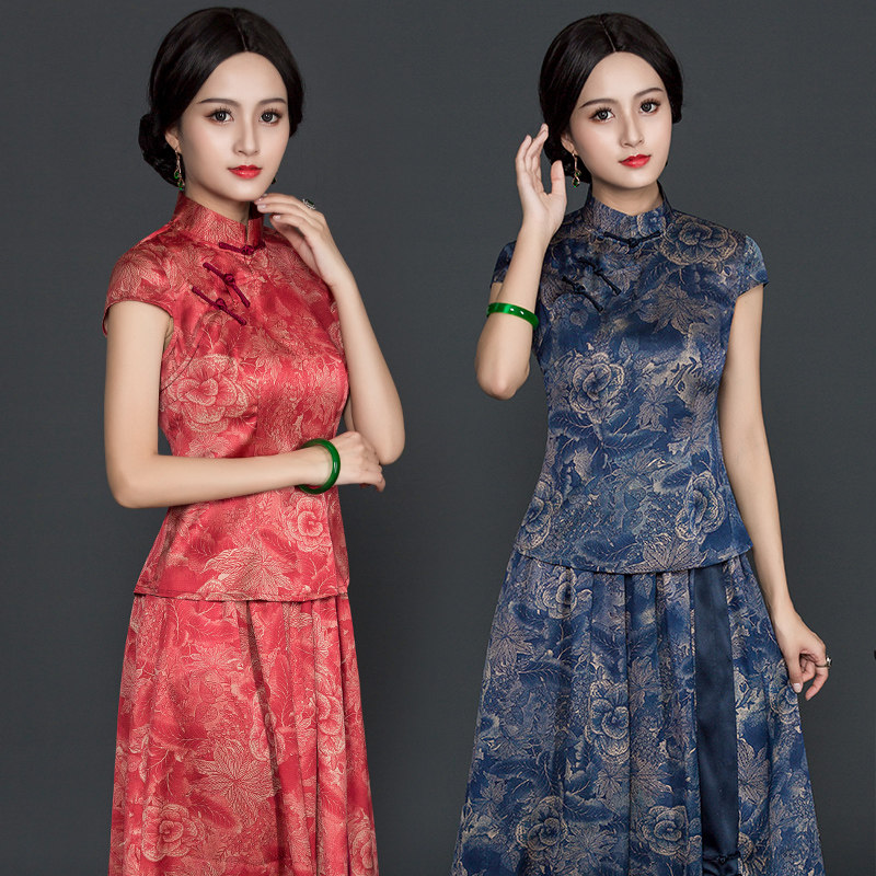 Huahua Classic Tang Dress Woman Retro Style Chinese style with improved fashion shorts Republic of China Wind tea Costume Women Suit Women's Summer New