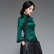 Chinese classic Chinese womens clothing modified Cheongsam top Vintage long-sleeved Chinese style Hanfu Republic of China Tang dress womens spring and summer