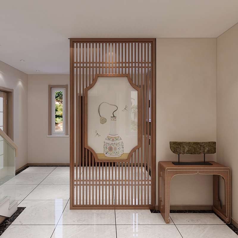 New Chinese Household Solid Wood Hollowed-out Partition Screen Staircase Living Room Dining Room Dining Room Home Entrance Decoration Grilles Hyun Guan Wall