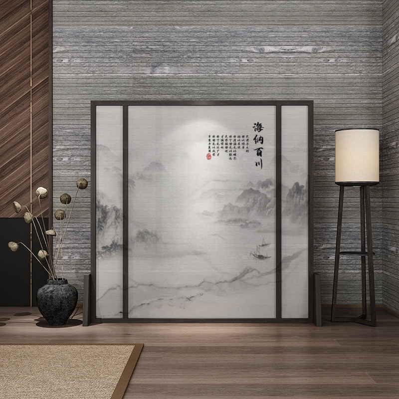 New Chinese Screen Partition Living Room Solid Wood Genguan Bedroom Landscape Brief modern Haina Baichuan Decorative Seat Screen