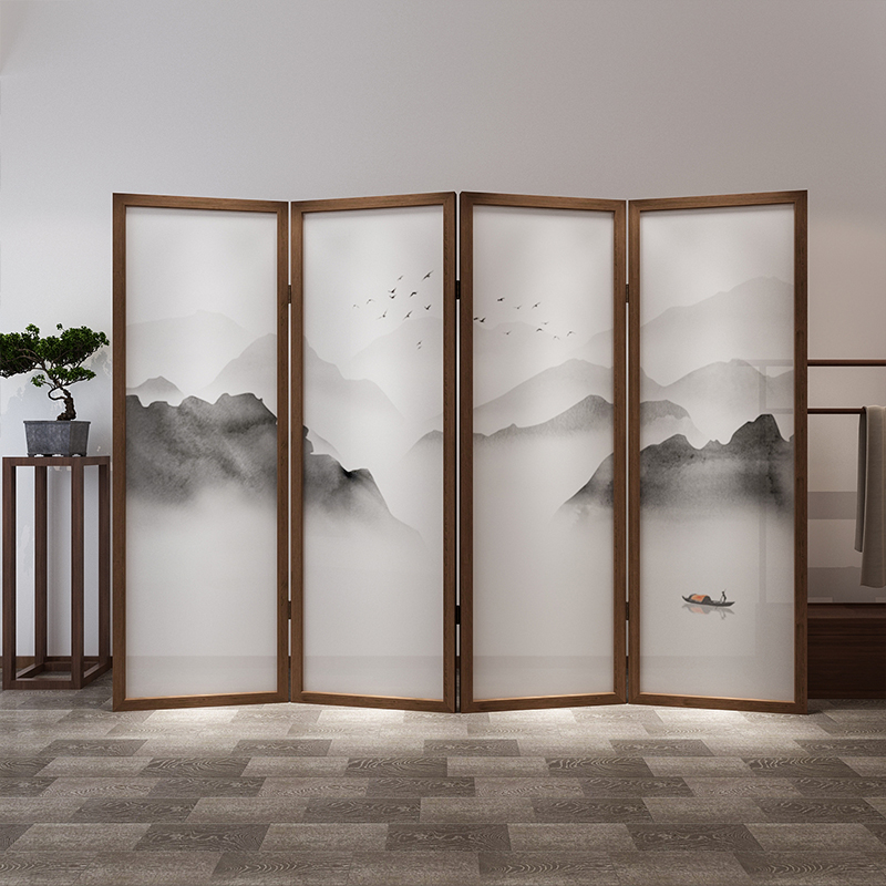 New Chinese style landscape gathering wealth shade screen living room folding mobile solid wood simple modern entrance office folding screen