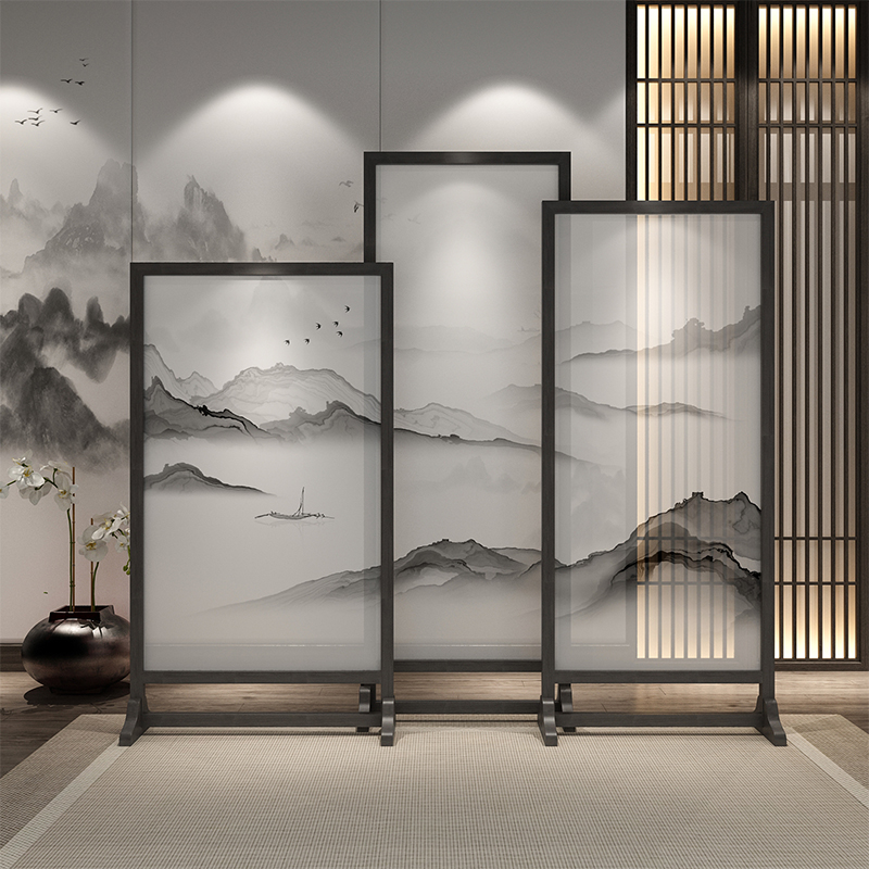 New Chinese Tea Room Landscape Screen Partition Living Room Solid Wood Shelter Hotel Office Xuan Guan Zen Zen of the hotel