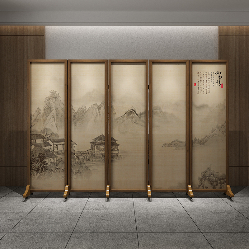 Chinese style retro folding screen folding and shielding wall hotel landscape mobile Xuanguan Living room room bedroom solid wood folding screen