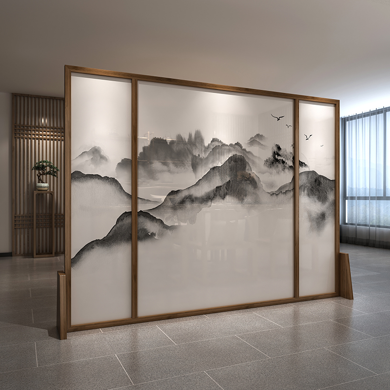 New Chinese-style entrance screen Living room Office Tea Room Feng Shui Partition Villa Hotel Genguan Wall Solid Wood Decorative seat screen