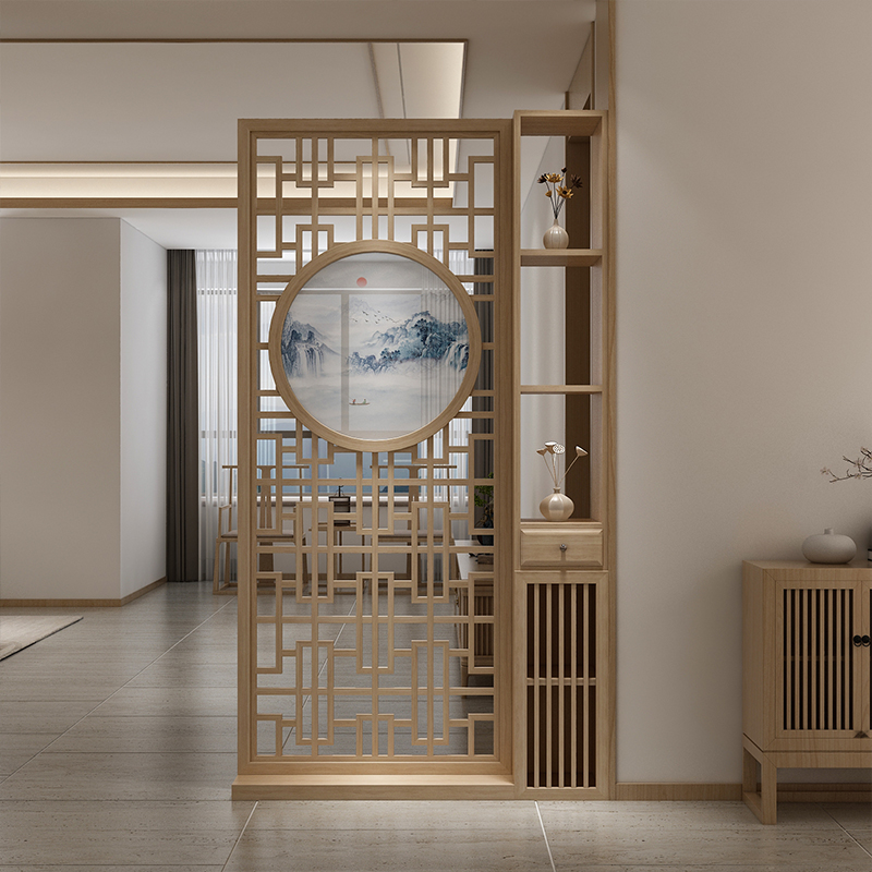 New Chinese solid wood screen partition wall Entry hollowed-out flower lattice Living room Xuanguan Kitchen Dining Room Home Shelve Holder Screen