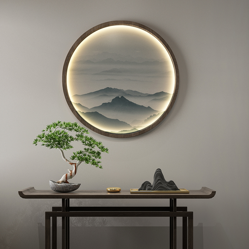 New Chinese lamp with screen Living room compartment Wall hanging screen solid wood Villa Hotel Landscape Minimalist Modern Decoration