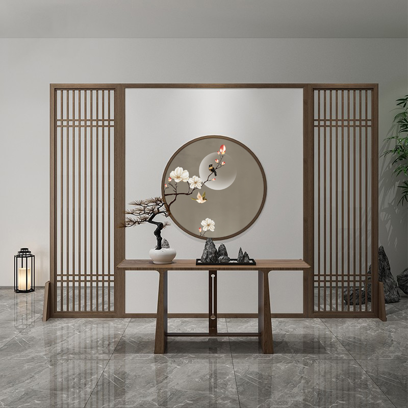 New Chinese Villa Screen Living-room Hotel Partition Wall Xuanguan Solid Wood Decorative Landscape Shelter Custom Large Base Screen