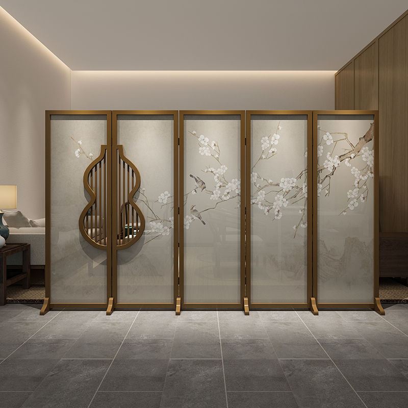 New Chinese Flower Bird Screen Gourd Moving Living-room Hollowed-out Decoration Folding Hem Wall Solid Wood Partition Brief Folding Screen