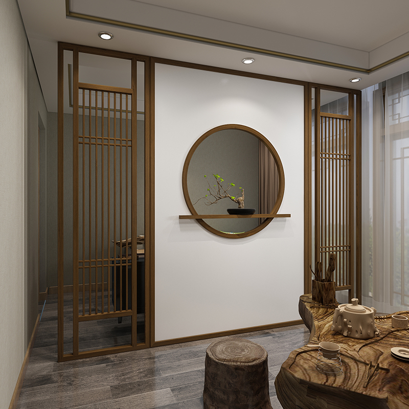 New Chinese-style Entrance Screen Partition Living Room Solid Wood Genguan Wall Hotel Brief Modern Tea Room Hollowed-out Custom Seat Screen
