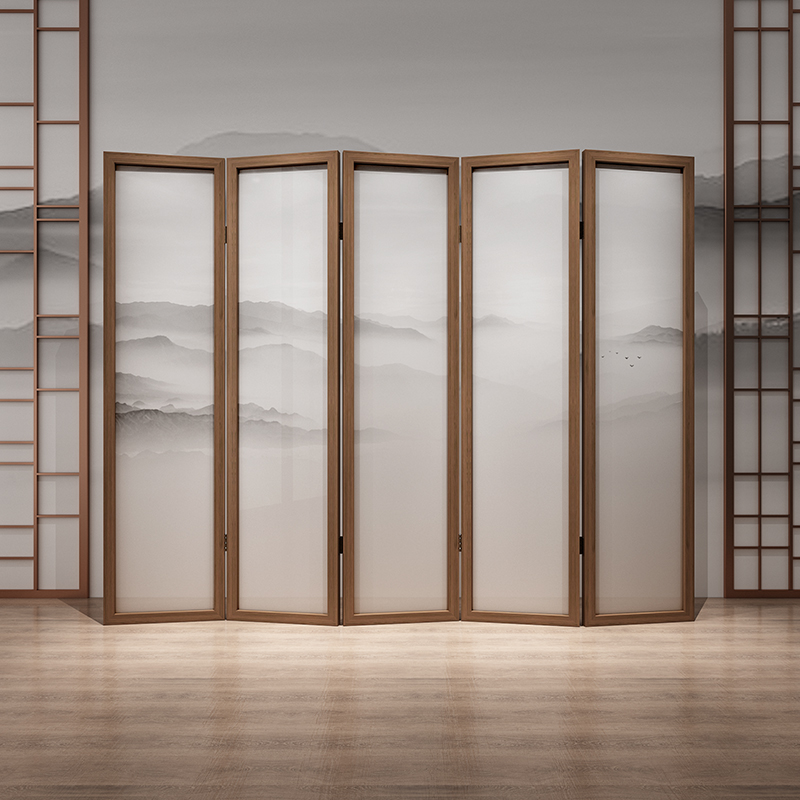 New Chinese Fold Mobile Living Room Screen Solid Wood Landscape Genguan Wall Office Tea Room Ancient Wind Brief Modern Folding Screen