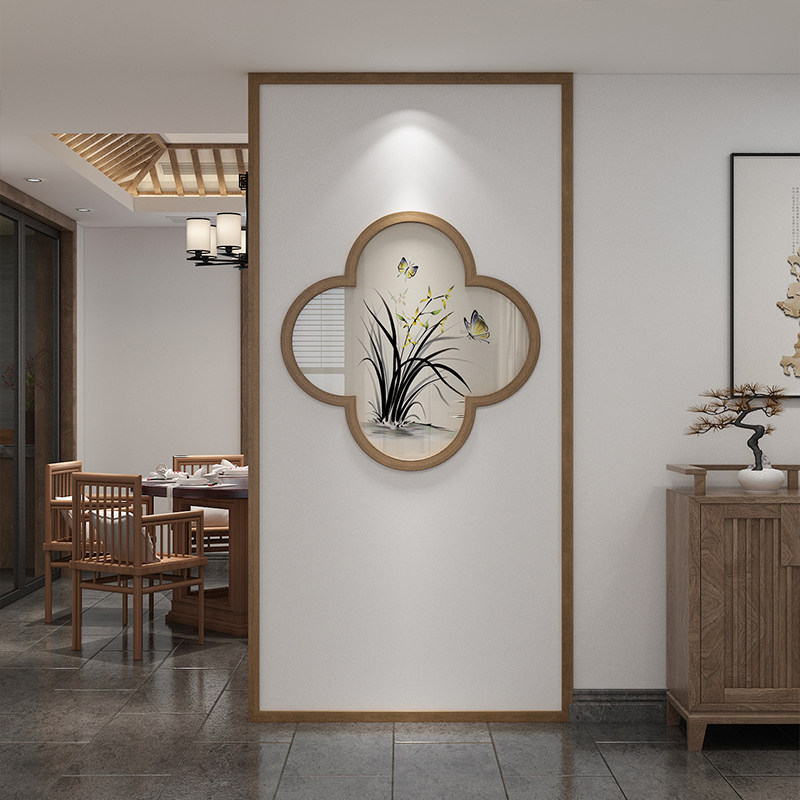 New Chinese screen living room cut into the restaurant Xuanwall villa solid wood minimal room entering the door white seat screen