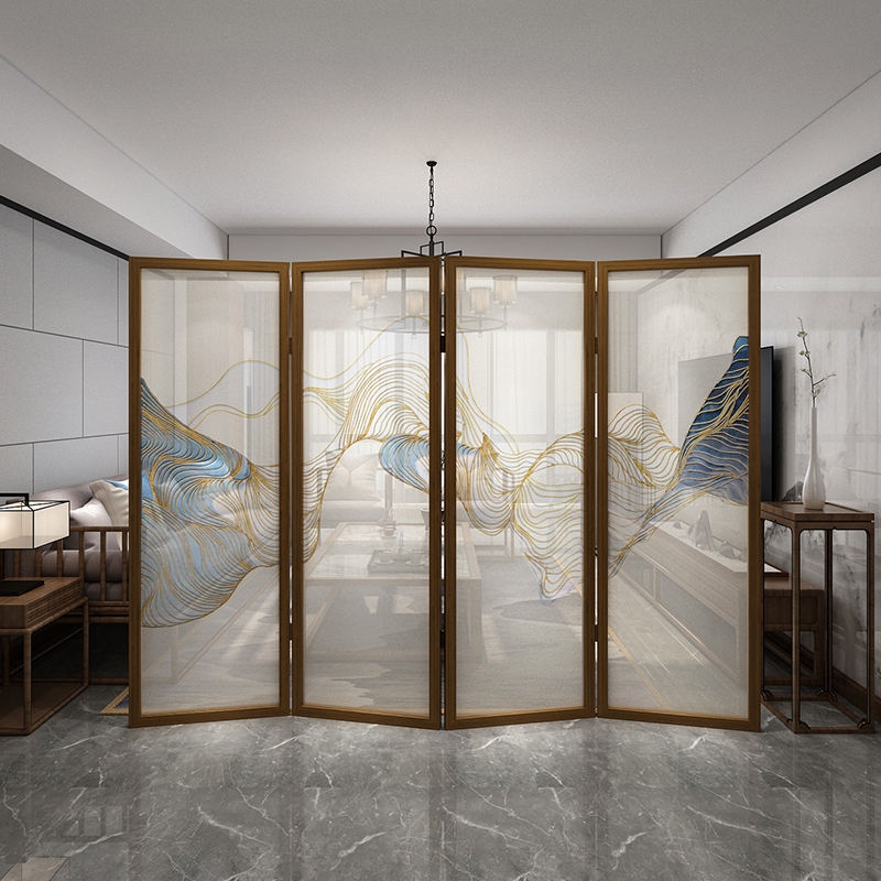 New Chinese style into the screen partition wall living room tea room folding mobile solid wood entrance bedroom hotel abstract folding screen