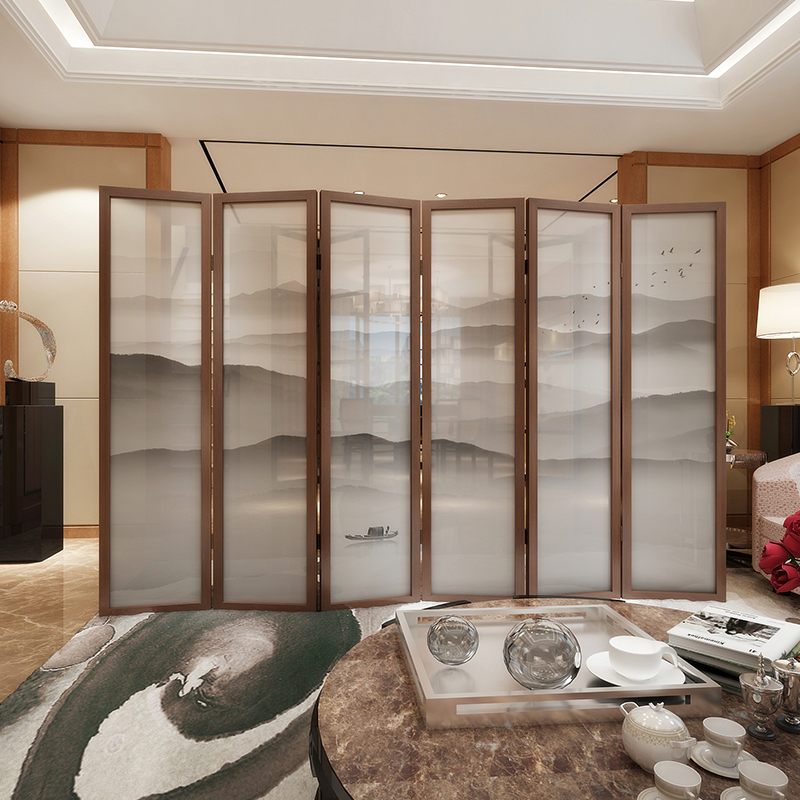 Chinese landscape ink screen folding mobile bedroom Shielded Office Decoration Partition Wall Living Room Modern Solid Wood Folding Screen