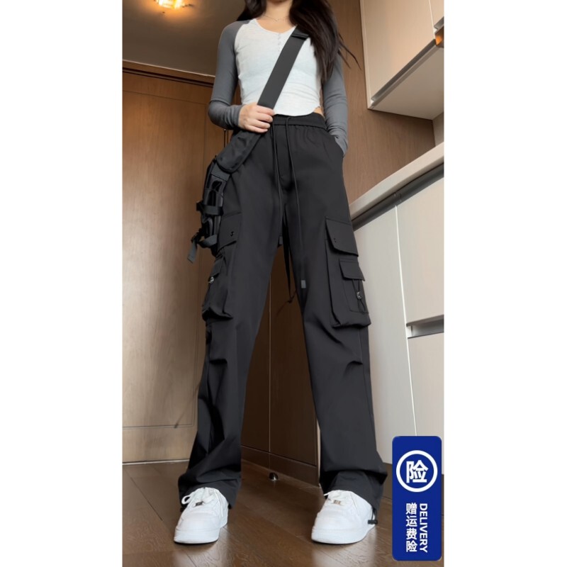 Women's Multi-Pocket Cargo Pants, Straight-Leg, Drawstring, Jogger Style, 2026 Spring/Summer, Loose Fit, Plus Size, Casual, Waterproof, Outdoor Pants, Trendy Women's Multi-Pocket Cargo Pants, Straight-Leg, Drawstring, Jogger Style, 2026 Spring/Summer, Loose Fit, Plus Size, Casual, Waterproof, Outdoor Pants, Trendy