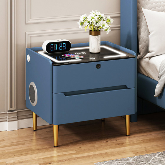 智能床头柜实木轻奢现代简约多功能蓝牙音箱无线充卧室家用床边柜