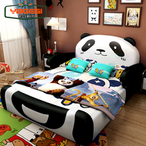 Cartoon panda childrens bed with guardrail custom creative personality bed girl boy car leather bed CBD