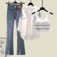 Salt style high-end suit spring style loose shirt vest jeans Korean drama outfit petite three-piece suit